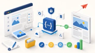 CMSの原稿からAPIを通じて記事を安全に公開する流れのイメージ